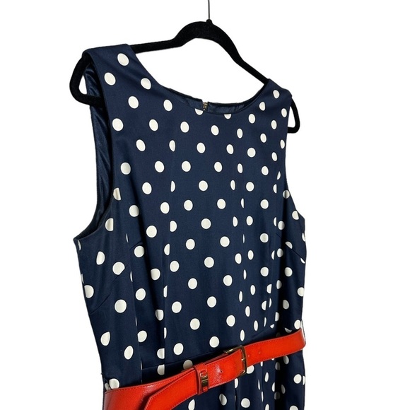 Tahari By Asl Pleated Polka Dot Dress Red White Blue W/ Belt Sleeveless Size 14 - Picture 6 of 10